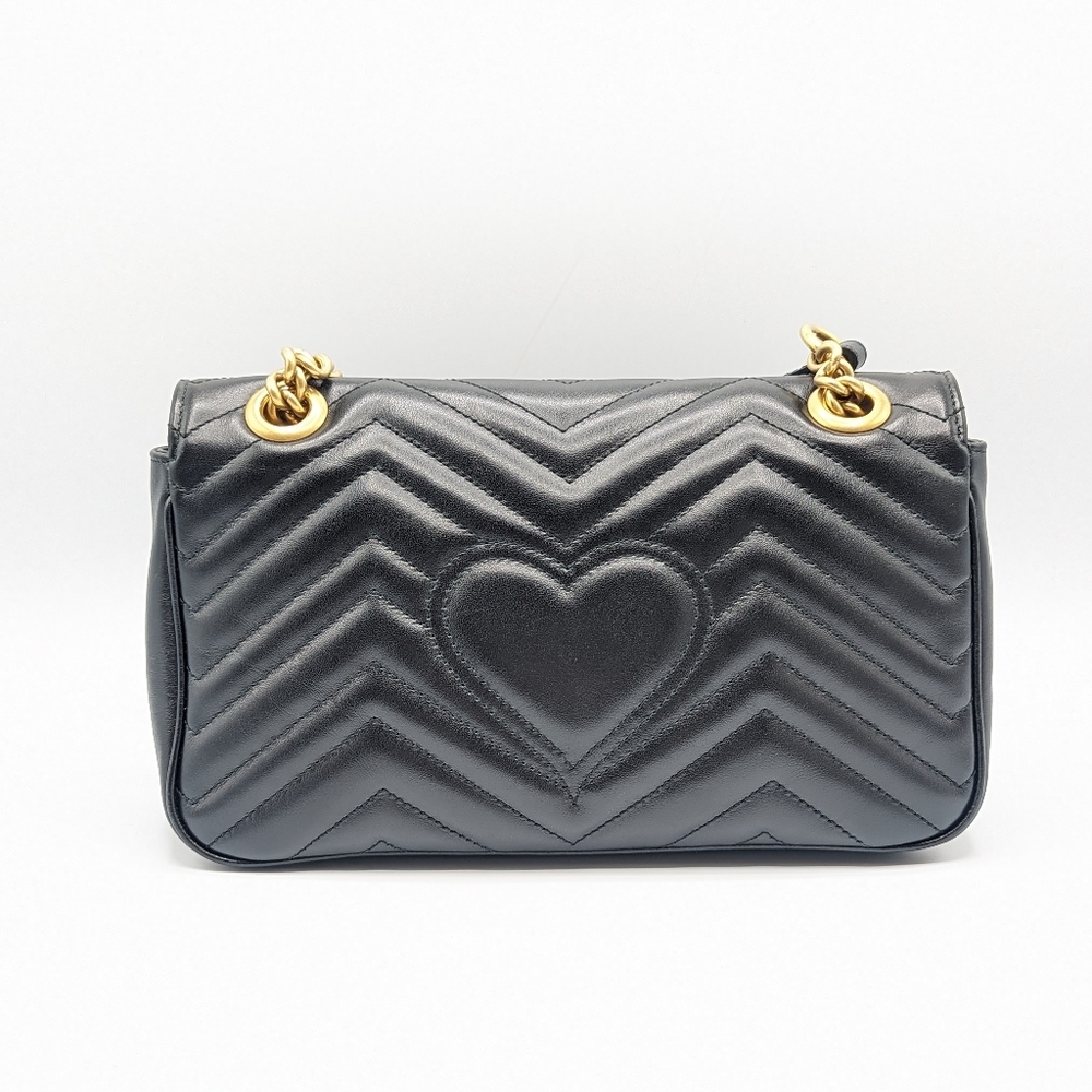 Authentic Gucci Black Leather Marmont Small Flap Shoulder Chain Crossbody Bag - Picture 4 of 13